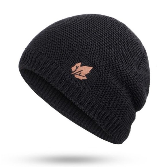 Other - Black Leaf Embroidered Beanie